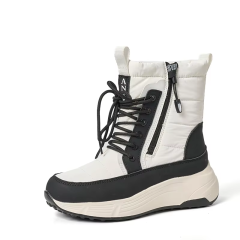 BAIRUILUN Winter New Women's Color-Blocked Mid-Calf Snow Boots Trendy Lace-Up Zipper-Accent Warm Platform Boots
