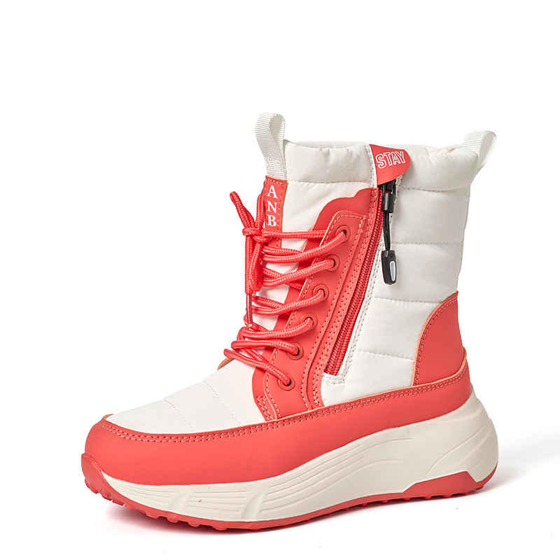 BAIRUILUN Winter New Women's Color-Blocked Mid-Calf Snow Boots Trendy Lace-Up Zipper-Accent Warm Platform Boots