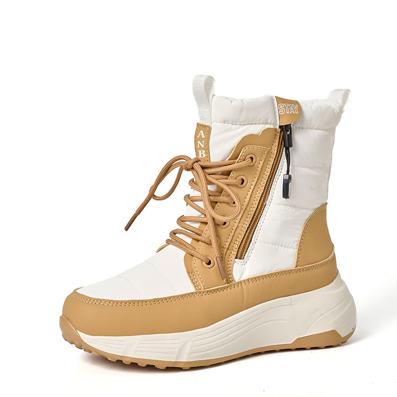 BAIRUILUN Winter New Women's Color-Blocked Mid-Calf Snow Boots Trendy Lace-Up Zipper-Accent Warm Platform Boots