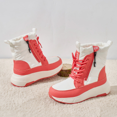 BAIRUILUN Winter New Women's Color-Blocked Mid-Calf Snow Boots Trendy Lace-Up Zipper-Accent Warm Platform Boots