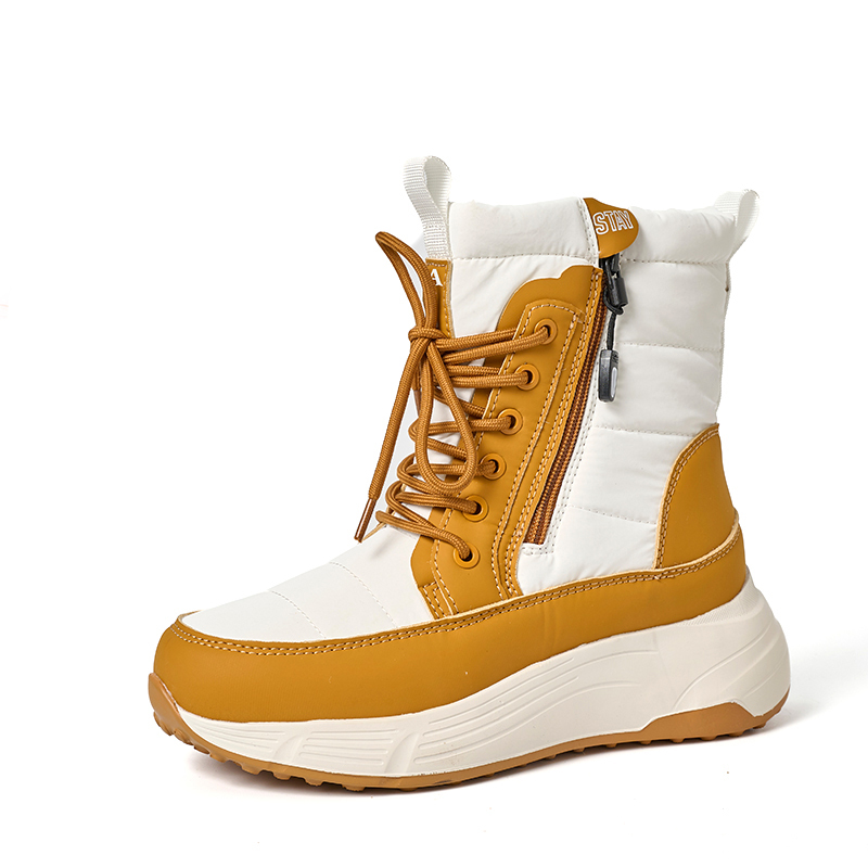 BAIRUILUN Winter New Women's Color-Blocked Mid-Calf Snow Boots Trendy Lace-Up Zipper-Accent Warm Platform Boots