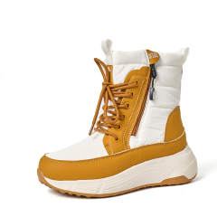 BAIRUILUN Winter New Women's Color-Blocked Mid-Calf Snow Boots Trendy Lace-Up Zipper-Accent Warm Platform Boots