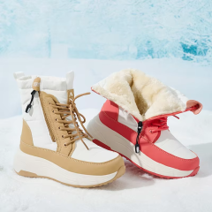 BAIRUILUN Winter New Women's Color-Blocked Mid-Calf Snow Boots Trendy Lace-Up Zipper-Accent Warm Platform Boots