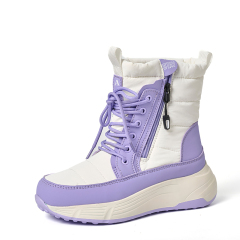 BAIRUILUN Winter New Women's Color-Blocked Mid-Calf Snow Boots Trendy Lace-Up Zipper-Accent Warm Platform Boots
