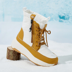 BAIRUILUN Winter New Women's Color-Blocked Mid-Calf Snow Boots Trendy Lace-Up Zipper-Accent Warm Platform Boots