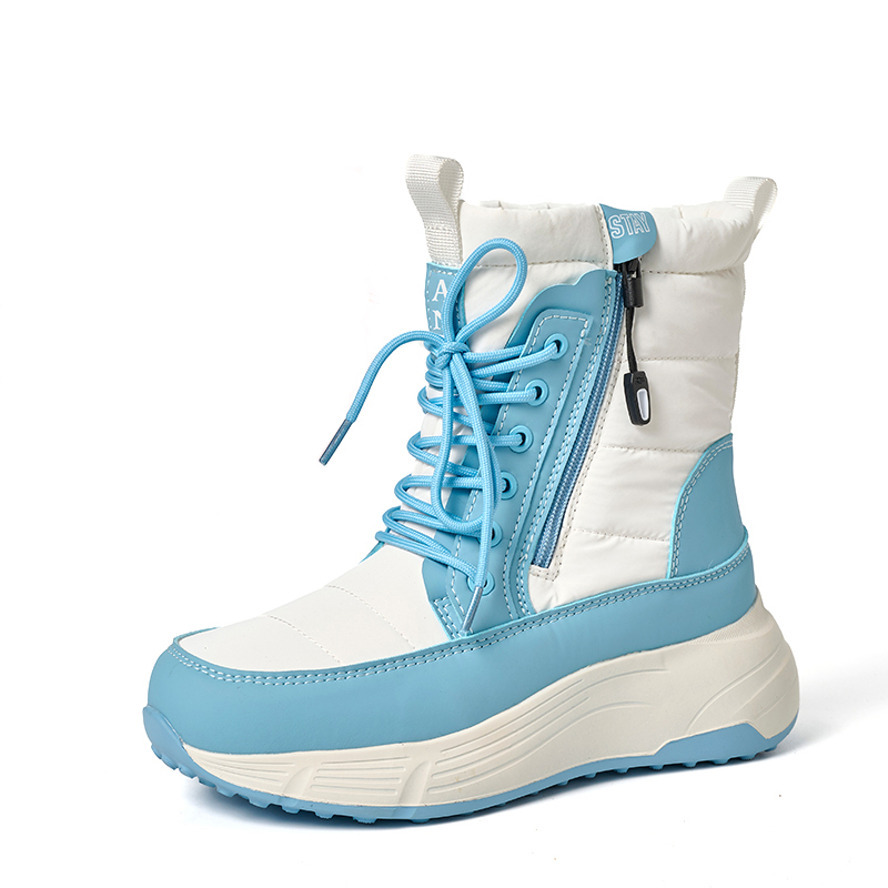 BAIRUILUN Winter New Women's Color-Blocked Mid-Calf Snow Boots Trendy Lace-Up Zipper-Accent Warm Platform Boots