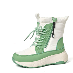 BAIRUILUN Winter New Women's Color-Blocked Mid-Calf Snow Boots Trendy Lace-Up Zipper-Accent Warm Platform Boots