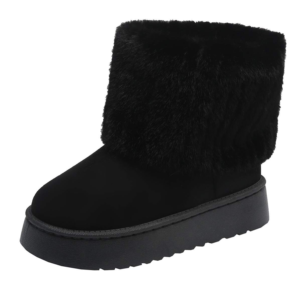 Women's Faux Fur Mid Calf Snow Boots - Round Toe Suede Warm Fur Lined Platform Flat Comfort Outdoor Winter Fashion Boots