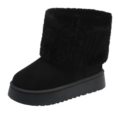 Women's Faux Fur Mid Calf Snow Boots - Round Toe Suede Warm Fur Lined Platform Flat Comfort Outdoor Winter Fashion Boots