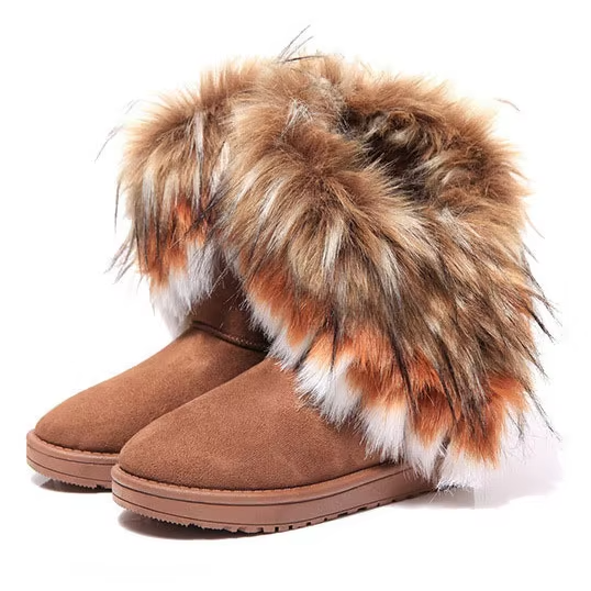 Women's Mid-Cuff Snow Boots - Faux Fox Fur Trimmed Winter Booties for Wholesale | Cross-Border Thermal Boots