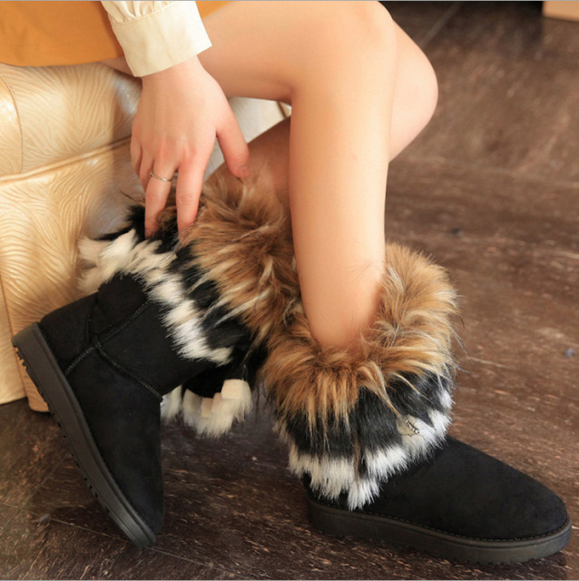 Women's Mid-Cuff Snow Boots - Faux Fox Fur Trimmed Winter Booties for Wholesale | Cross-Border Thermal Boots