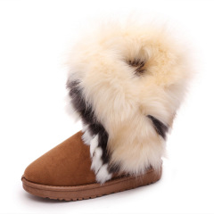 Women's Mid-Cuff Snow Boots - Faux Fox Fur Trimmed Winter Booties for Wholesale | Cross-Border Thermal Boots