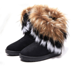 Women's Mid-Cuff Snow Boots - Faux Fox Fur Trimmed Winter Booties for Wholesale | Cross-Border Thermal Boots