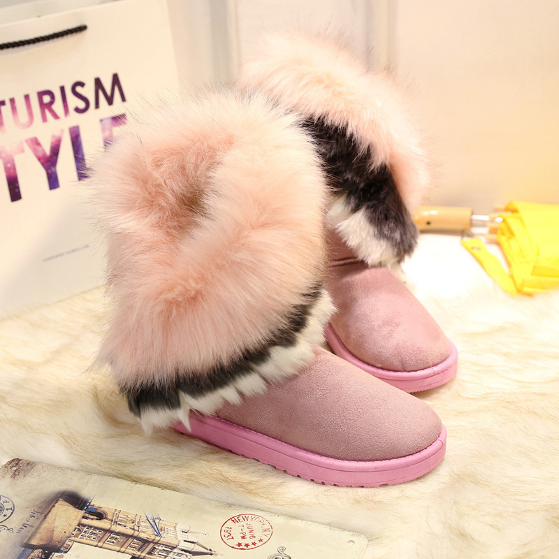 Women's Mid-Cuff Snow Boots - Faux Fox Fur Trimmed Winter Booties for Wholesale | Cross-Border Thermal Boots
