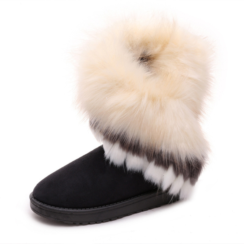 Women's Mid-Cuff Snow Boots - Faux Fox Fur Trimmed Winter Booties for Wholesale | Cross-Border Thermal Boots