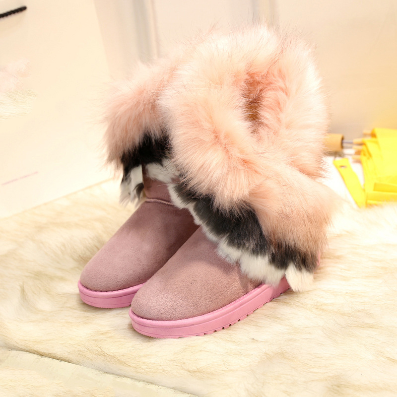 Women's Mid-Cuff Snow Boots - Faux Fox Fur Trimmed Winter Booties for Wholesale | Cross-Border Thermal Boots