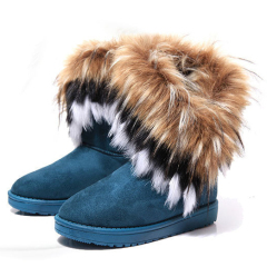 Women's Mid-Cuff Snow Boots - Faux Fox Fur Trimmed Winter Booties for Wholesale | Cross-Border Thermal Boots