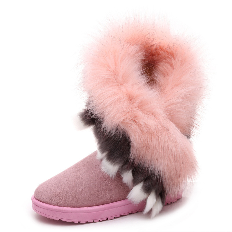 Women's Mid-Cuff Snow Boots - Faux Fox Fur Trimmed Winter Booties for Wholesale | Cross-Border Thermal Boots