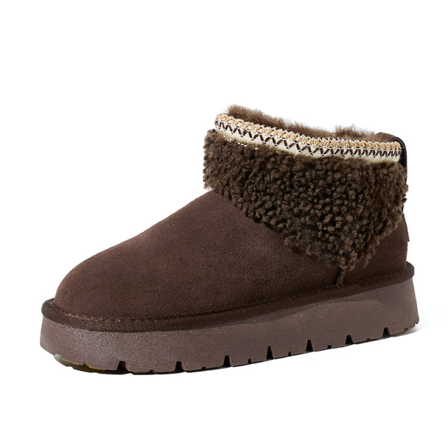Womens Winter Boots Fur Snow Boots Fuzzy Warm Platform Short Booties Suede Fur Lining slip on Cuff Ankle Boots
