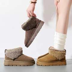 Womens Winter Boots Fur Snow Boots Fuzzy Warm Platform Short Booties Suede Fur Lining slip on Cuff Ankle Boots