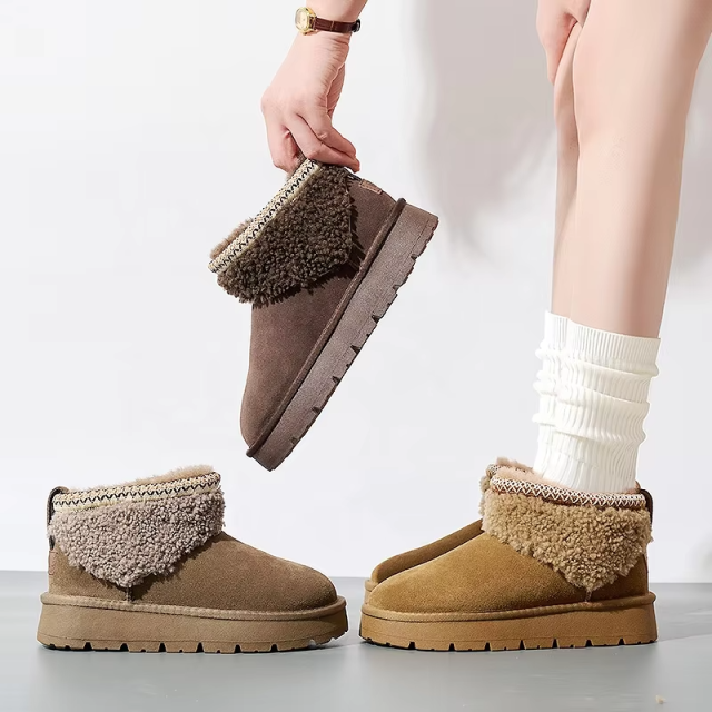 Womens Winter Boots Fur Snow Boots Fuzzy Warm Platform Short Booties Suede Fur Lining slip on Cuff Ankle Boots