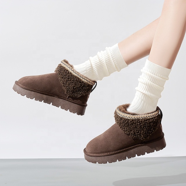 Womens Winter Boots Fur Snow Boots Fuzzy Warm Platform Short Booties Suede Fur Lining slip on Cuff Ankle Boots