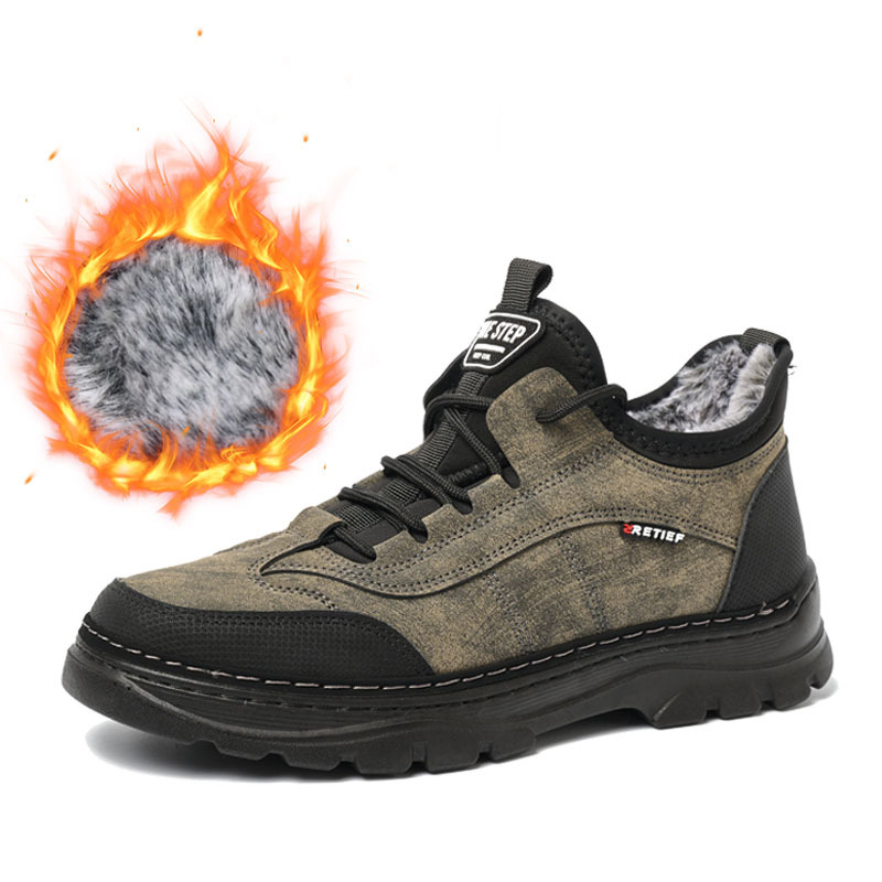 Wholesale Large Size Pu Leather Men's Winter Shoes Customizable Drop Plastic Label Rex Rabbit Hair Winter Warm Shoes Sneakers