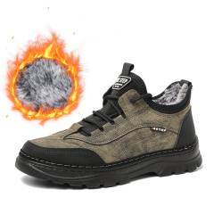 Wholesale Large Size Pu Leather Men's Winter Shoes Customizable Drop Plastic Label Rex Rabbit Hair Winter Warm Shoes Sneakers