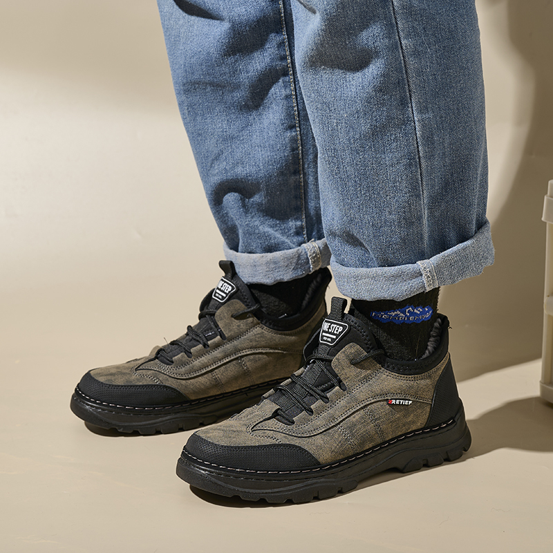Wholesale Large Size Pu Leather Men's Winter Shoes Customizable Drop Plastic Label Rex Rabbit Hair Winter Warm Shoes Sneakers