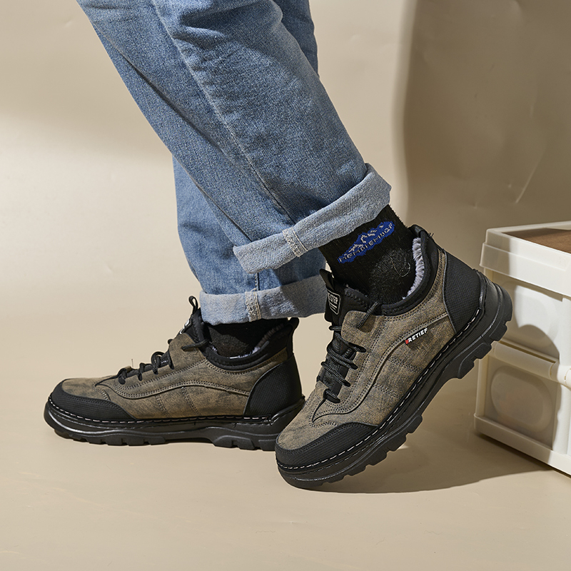 Wholesale Large Size Pu Leather Men's Winter Shoes Customizable Drop Plastic Label Rex Rabbit Hair Winter Warm Shoes Sneakers