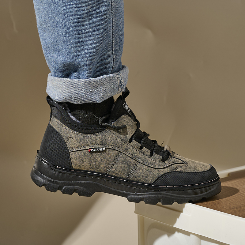Wholesale Large Size Pu Leather Men's Winter Shoes Customizable Drop Plastic Label Rex Rabbit Hair Winter Warm Shoes Sneakers