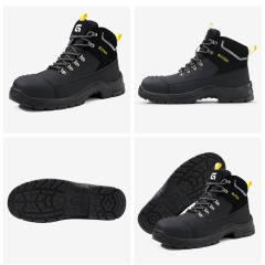 2025 New Men's Leather Upper Construction Site Work Shoes, Puncture-resistant Men's High-quality Mid-to-high-top Safety Shoes
