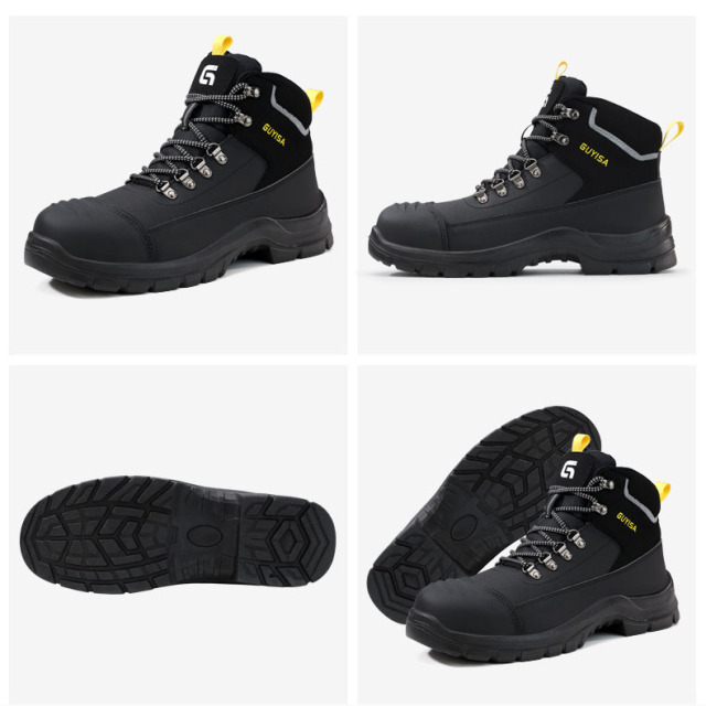 2025 New Men's Leather Upper Construction Site Work Shoes, Puncture-resistant Men's High-quality Mid-to-high-top Safety Shoes