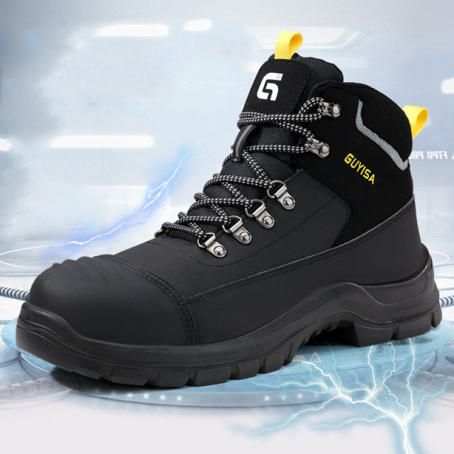 2025 New Men's Leather Upper Construction Site Work Shoes, Puncture-resistant Men's High-quality Mid-to-high-top Safety Shoes