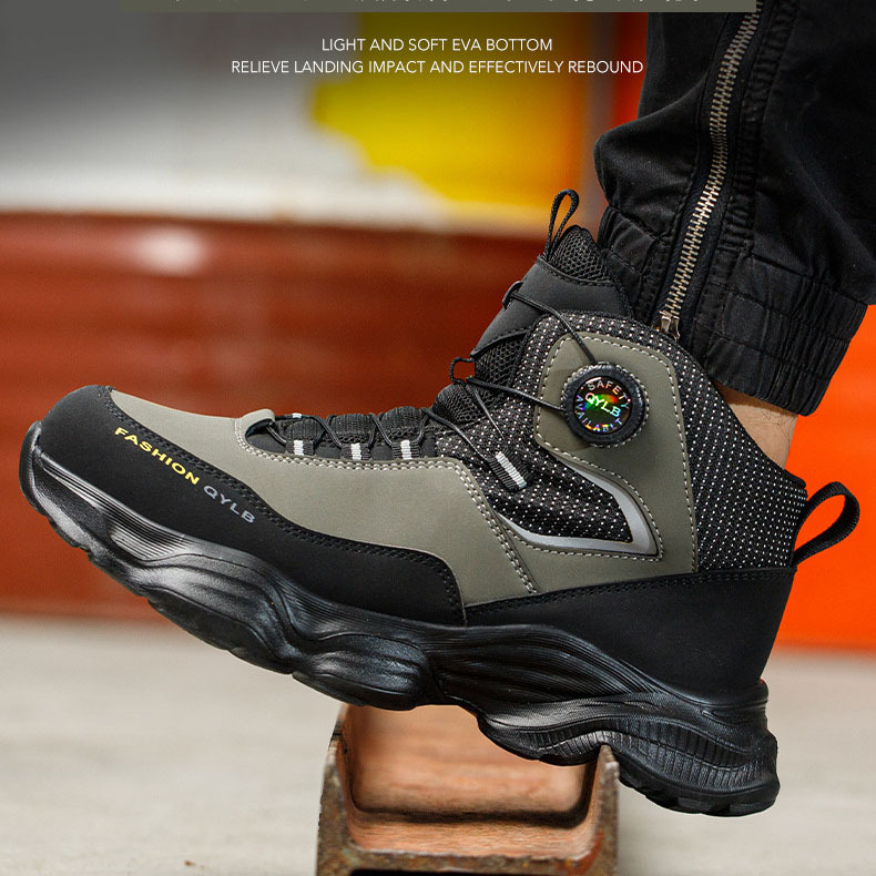 Stock of Anti-smash Middle Help Work Shoes Anti-stab Non-slip Steel Head Men's Work Safety Shoes