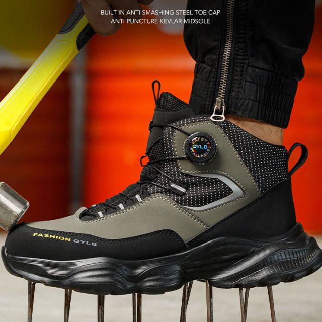 Stock of Anti-smash Middle Help Work Shoes Anti-stab Non-slip Steel Head Men's Work Safety Shoes