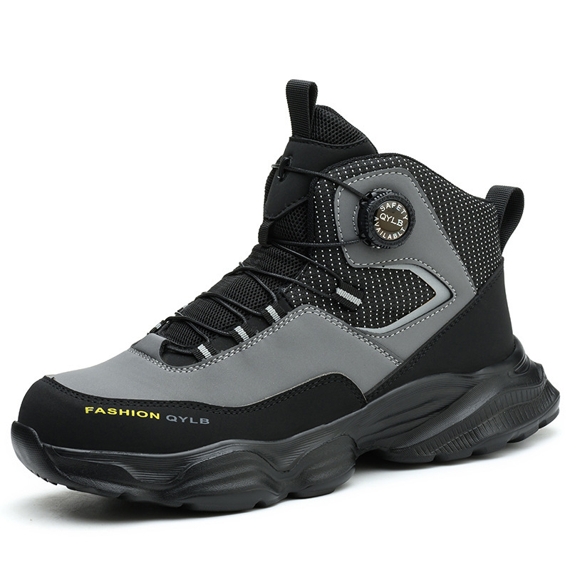 Stock of Anti-smash Middle Help Work Shoes Anti-stab Non-slip Steel Head Men's Work Safety Shoes