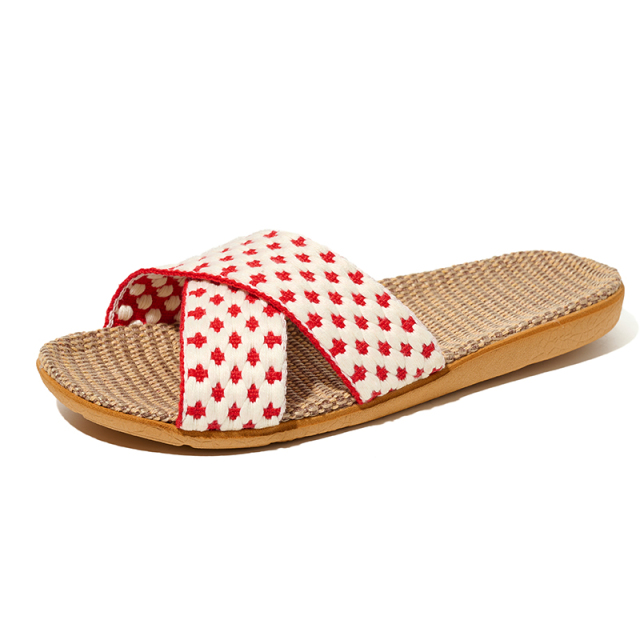 Custom Lady Woman Linen Slippers Sandals Fashion Fish-Mouth Home Slippers Couples Colorful Cross-strap Linen Slippers
