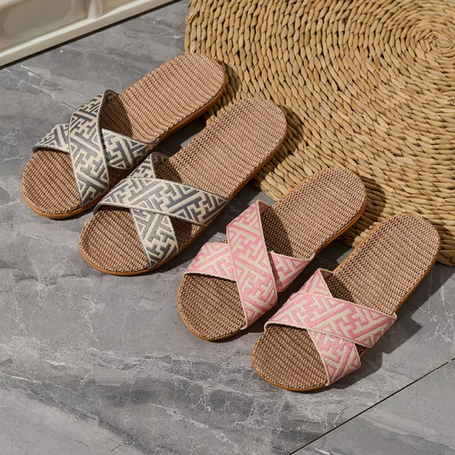 Hot Sale Custom Soft Healthy Linen Slipper for Couples Wholesale Indoor Outdoor Anti-slip Women's Linen Slides Slippers