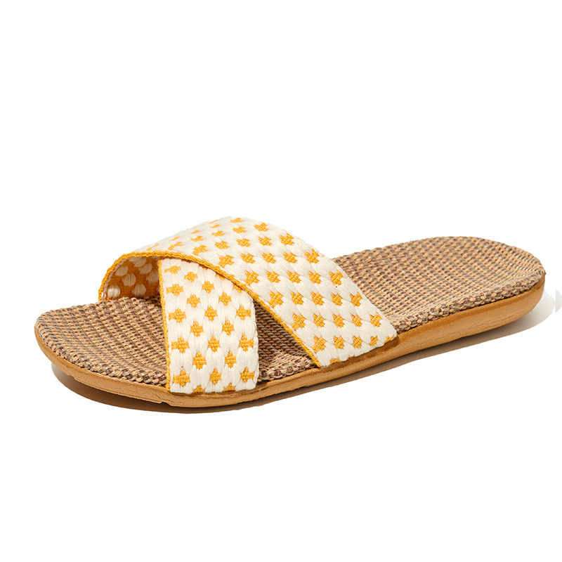 Custom Lady Woman Linen Slippers Sandals Fashion Fish-Mouth Home Slippers Couples Colorful Cross-strap Linen Slippers