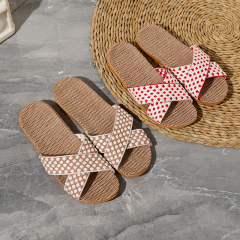 Custom Lady Woman Linen Slippers Sandals Fashion Fish-Mouth Home Slippers Couples Colorful Cross-strap Linen Slippers
