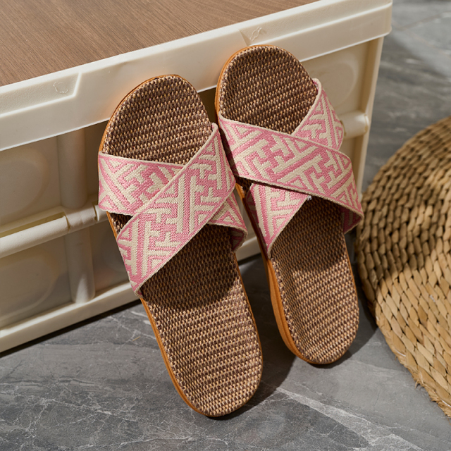 Hot Sale Custom Soft Healthy Linen Slipper for Couples Wholesale Indoor Outdoor Anti-slip Women's Linen Slides Slippers