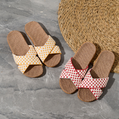 Custom Lady Woman Linen Slippers Sandals Fashion Fish-Mouth Home Slippers Couples Colorful Cross-strap Linen Slippers