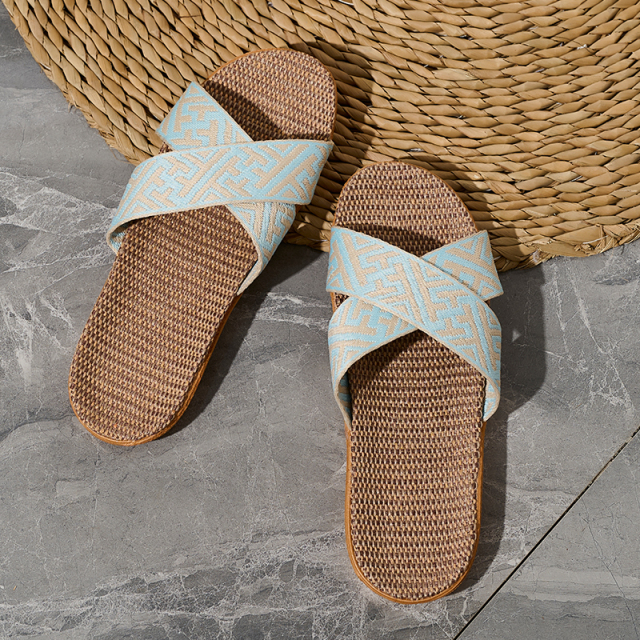 Hot Sale Custom Soft Healthy Linen Slipper for Couples Wholesale Indoor Outdoor Anti-slip Women's Linen Slides Slippers