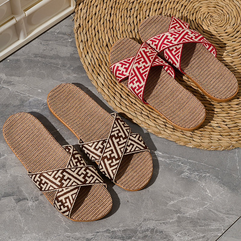 Hot Sale Custom Soft Healthy Linen Slipper for Couples Wholesale Indoor Outdoor Anti-slip Women's Linen Slides Slippers