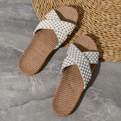 Custom Lady Woman Linen Slippers Sandals Fashion Fish-Mouth Home Slippers Couples Colorful Cross-strap Linen Slippers