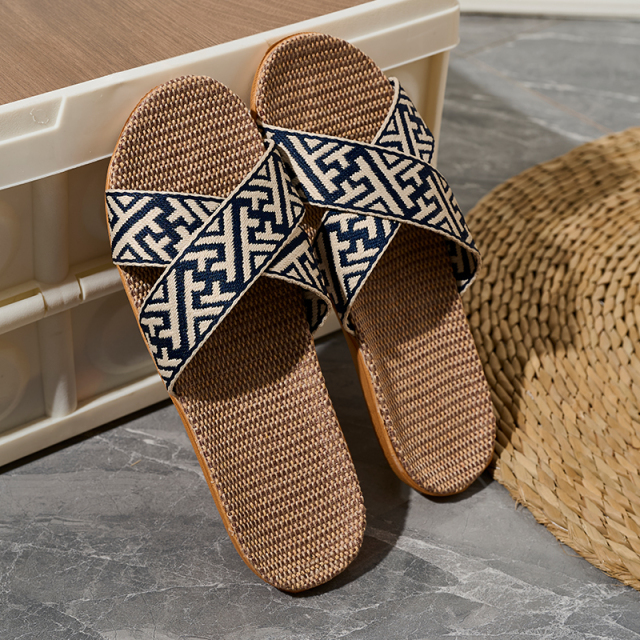 Hot Sale Custom Soft Healthy Linen Slipper for Couples Wholesale Indoor Outdoor Anti-slip Women's Linen Slides Slippers