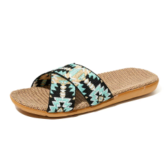New Model Custom Lady Woman Summer Linen Slippers Fashion Couples Colorful Cross-strap Linen Slippers