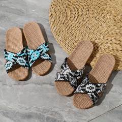 New Model Custom Lady Woman Summer Linen Slippers Fashion Couples Colorful Cross-strap Linen Slippers