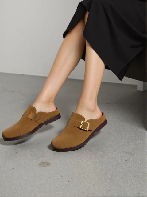 Mule Clogs Flats Comfortable Plus Size Flat Platform Closed Toe Protective Soft Outsole Non-Slip Moccasins Flats